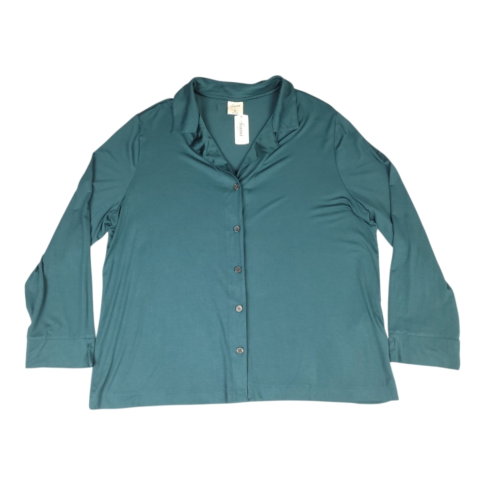NWT Soma Cool Nights Satin Trim Notch Collar Top Pajama Womens Size XL Deep Teal